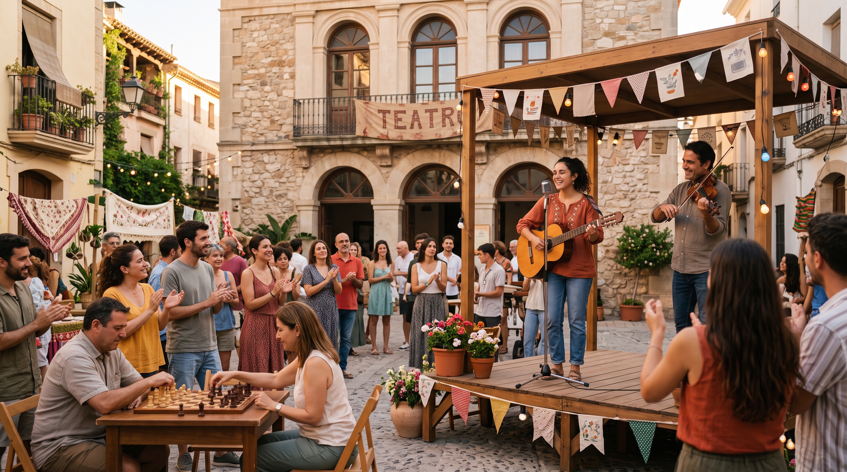 Spanish neighbourhood cultural festival in a sunny plaza