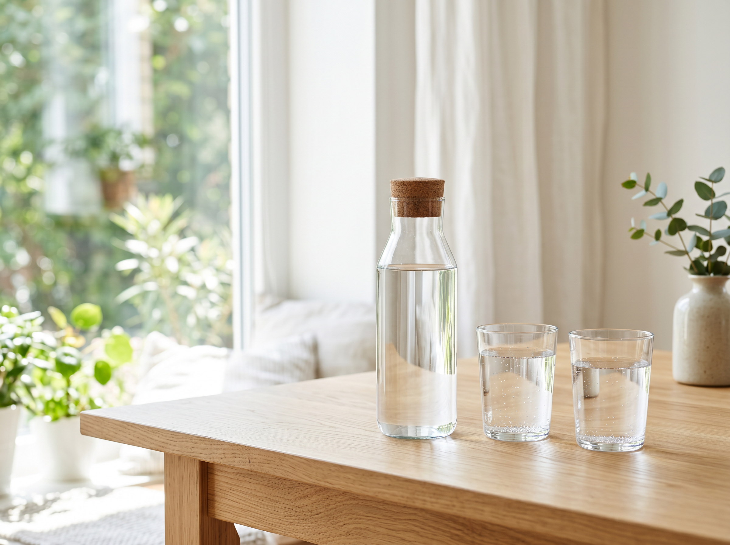 A bottle and glasses for counting objects in Spanish