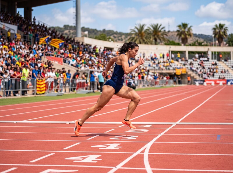 An adult runner on an athletics track